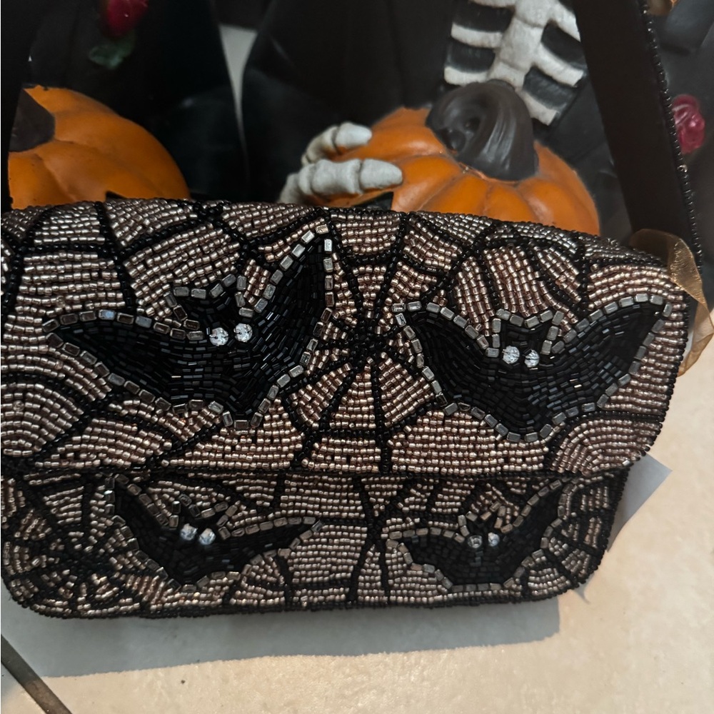 Halloween Bat Beaded Bag